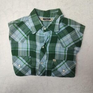Salt Valley Western Shirt Mens Extra Small Green Plaid Pearl Snap Long Sleeve